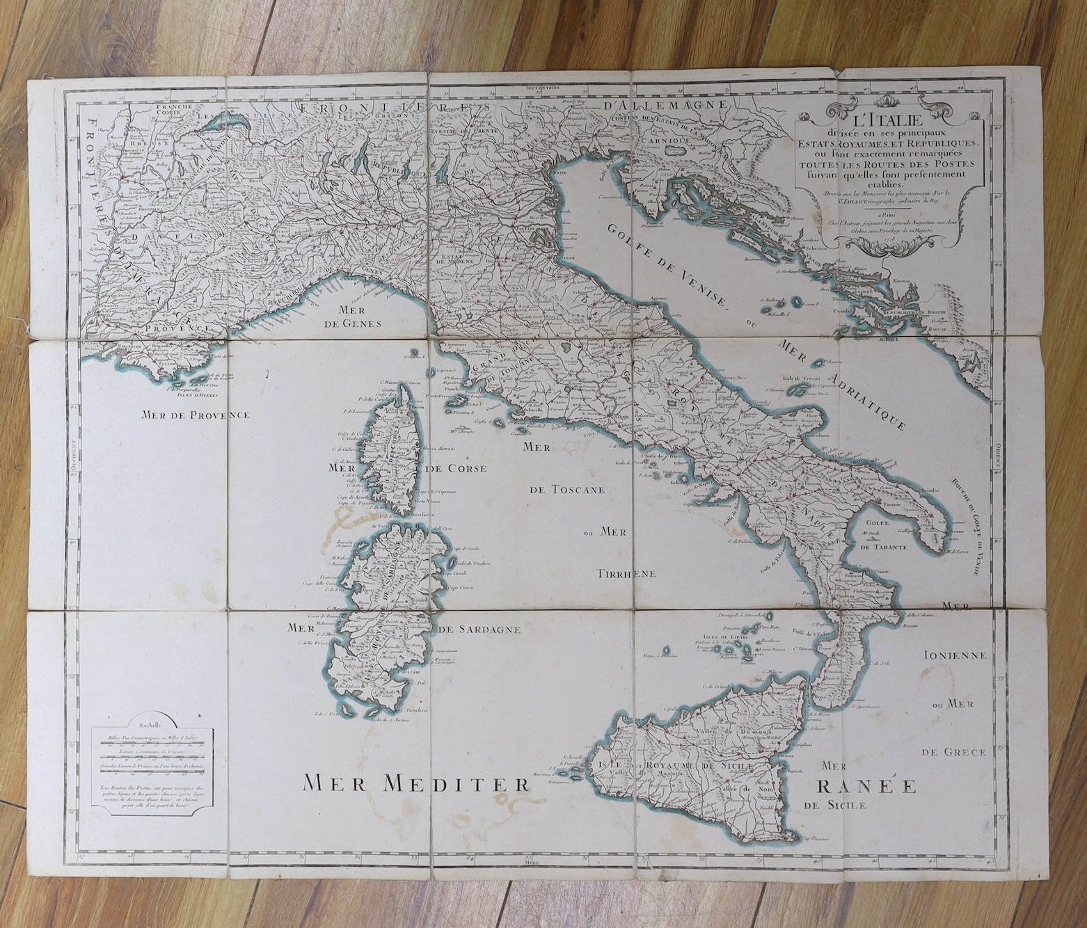 Five unframed engraved maps - Norway - C.I. Pontoppidan - Det Nordlige Norge, 1795, 54 x 70cms; Italy - Jailott - L’Italie, 1718, 53 x 67cms, in slip case; John Senex - Germany, 1710, 66 x 98; C. Smith - Devon, 1804, 48